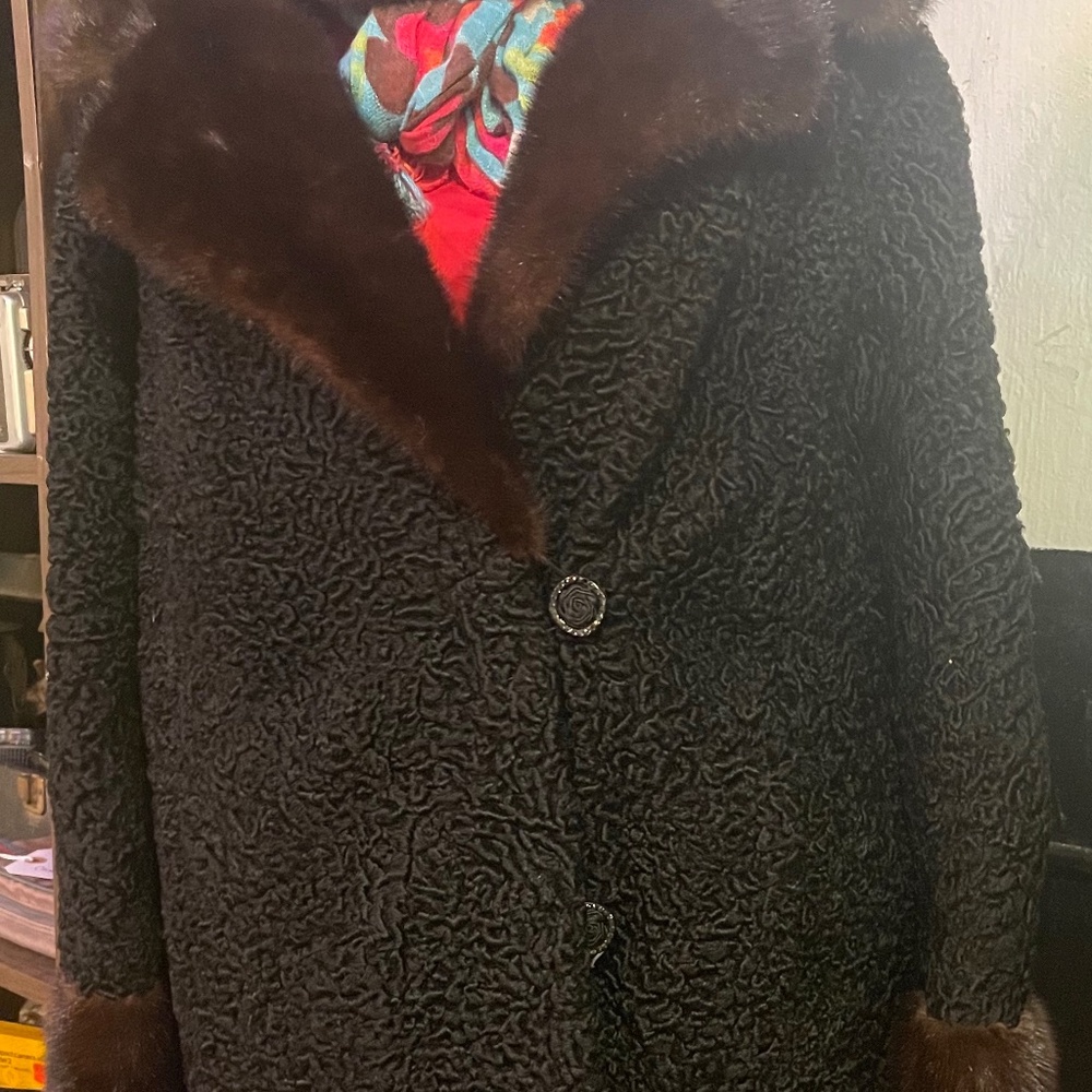 Persian Curly Lamb 1950s Coat with Mink